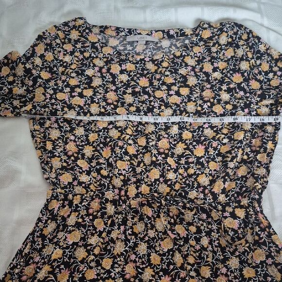 LOFT Black and Yellow Floral Long Sleeve Dress - Picture 6 of 16